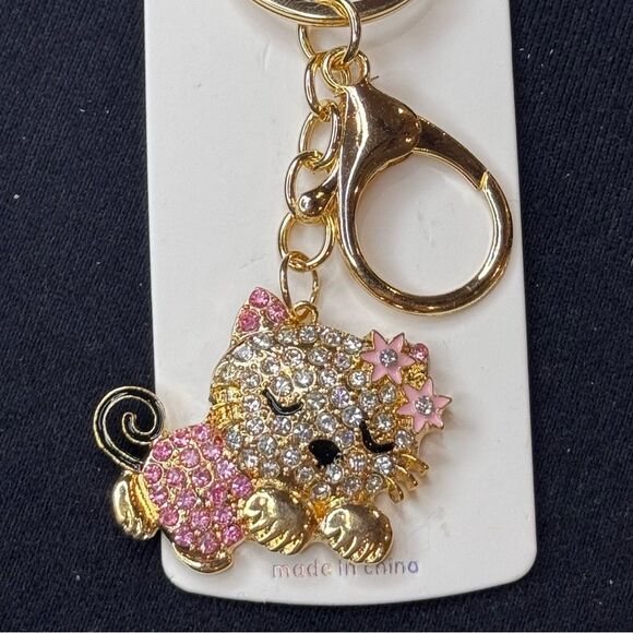 Mint BAG CHARM Sparkly Sleeping Kitty Cat  Keychain/Purse Charm Pink - Picture 2 of 15